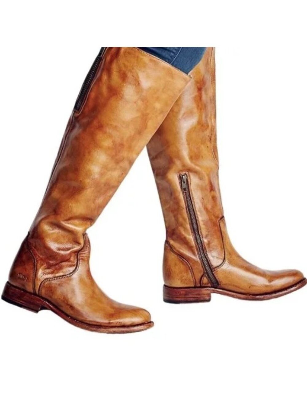 BED STU Tess Distressed Tan Leather Tall Riding Boots BEDSTU Size 7.5